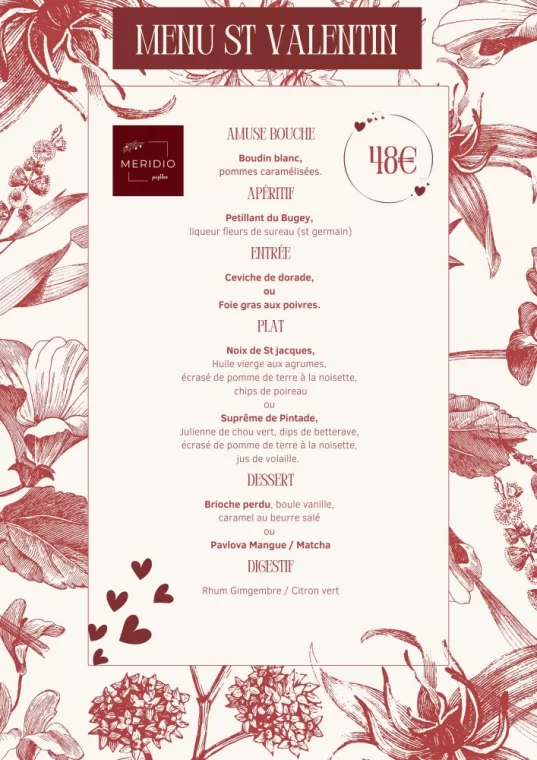 Menu spécial Saint-Valentin à Meximieux, Meximieux, Le Meridio